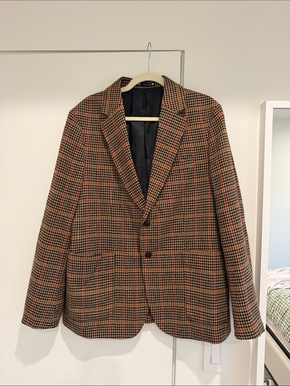 Zara Men's Brown Houndstooth Blazer - Classic Tailored Jacket Size Large